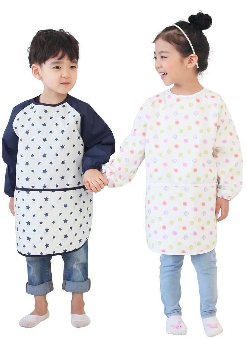 Plie Kids Painting Apron â€“ Waterproof Long Sleeve Art Smock for Toddlers & Preschoolers, Messy Play, Baking, Crafts, Cooking, Sensory Activities (Ages 1â€“10), Navy Star (14-XL) - Image 4